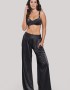 Crool 24C1-X16-3911, Γυναικεία Παντελόνα με φάσα στη μέση και τσέπες σε γυαλιστερό ύφασμα, ΜΑΥΡΟ